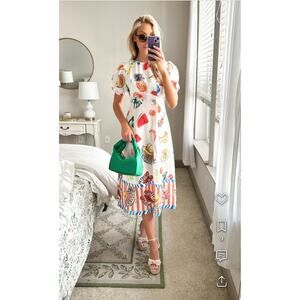 Manu Resort Vacay Printed Midi Dress Puff Sleeves NWT Alemais DUP LARGE L